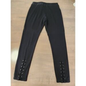 Womens Black saks fifth avenue‎ yoga pants leggings lace up accent hem sz Medium